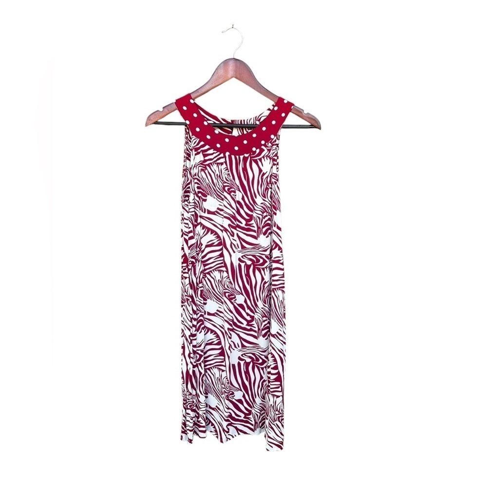 Vintage Jenny Helene Zebra Print Polka Dot Sleeveless Rayon Dress Size Small